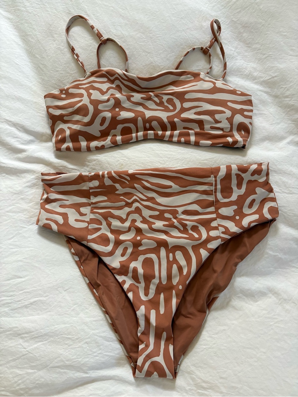 Vuori Dune Cream & Tan Zebra-Print Bandeau Bikini Set - Picture 2 of 4